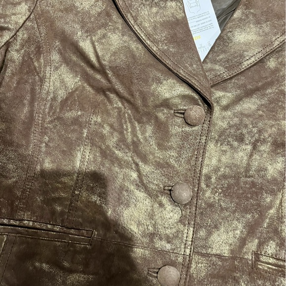 Dialogue genuine brown leather with metallic finish 3 button front blazer - Picture 10 of 13